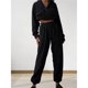 thumbnail image 4 of Conjunto de Dos Piezas para Mujer: Sudadera de Forro con Media Cremallera y Pantalón Deportivo Holgado con Bolsillos Negro S, 4 of 7