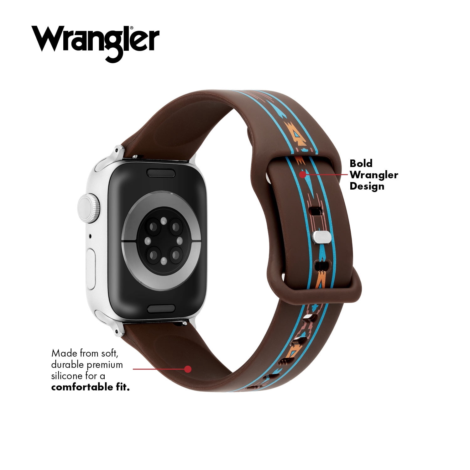 Wrangler® "Aztec" Brown Silicone Band for The Apple Watch®, Western Pattern, Unisex, Fits all Apple Watch® Series and Sizes