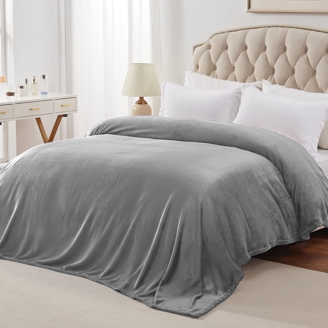 Cobija para Cama Tamaño Queen, Cobija Suave y Cálida de 90x90 Pulgadas para Dormir, Mantas Reversibles Ligeras y Acogedoras para Recámara, Oficina, Viajes, Campamento y Decoración Del Hogar, Gris