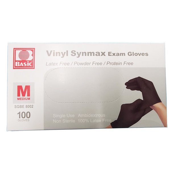 Basic Vinyl Synmax Exam Gloves SGBE8002, Powder Free, Latex Free, Protein Free, 1 Pack (100