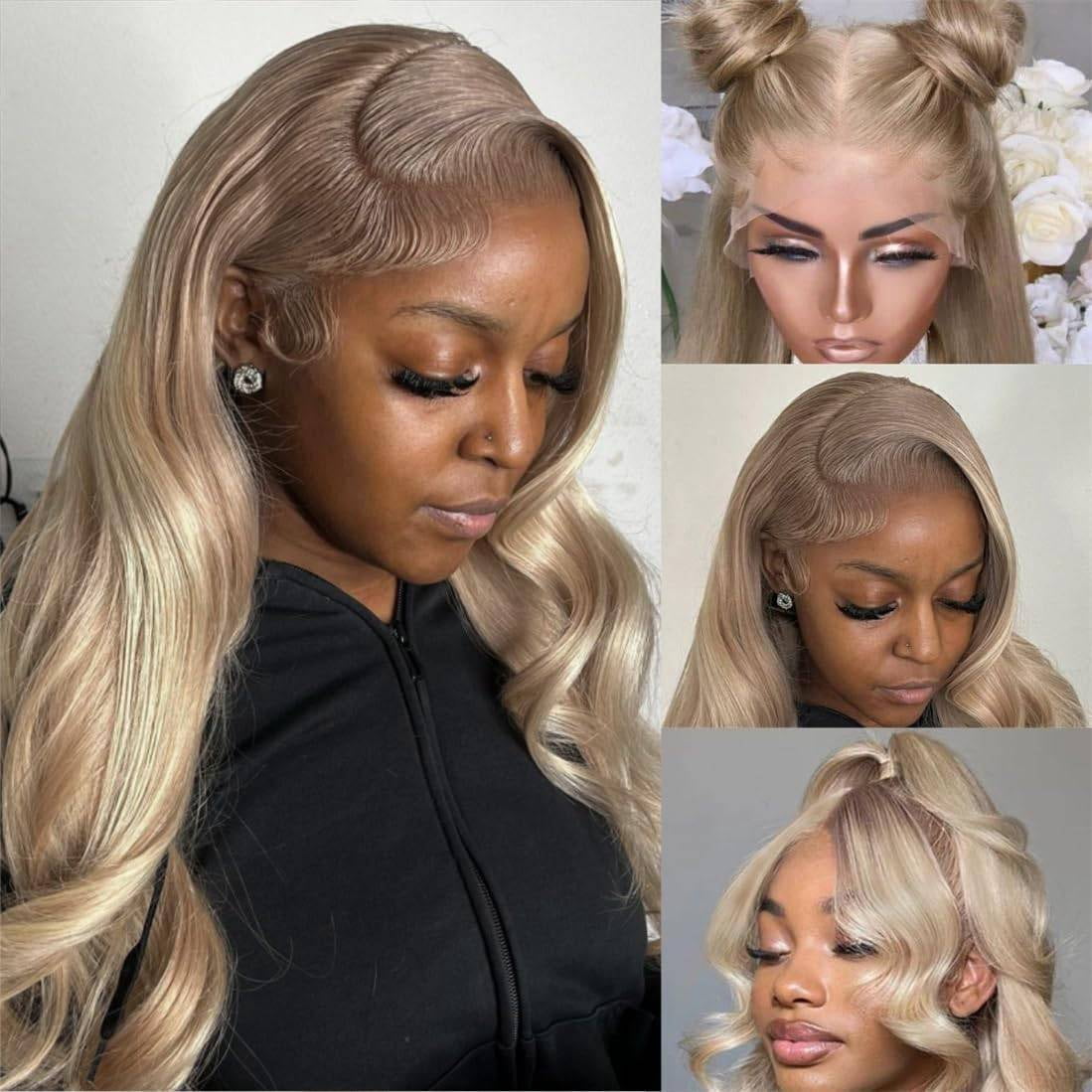 Mscathy Frosted Wheat Blonde Colored Raw Human Hair 13x4 Lace Front Wig With Natural Hairline 180% Density 22Inch Loose Body Wave Brazilian Remy Hair Wig For Women