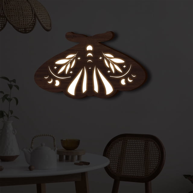 Decoración del hogar, decoración de habitaciones, decoración de paredes, colgante de decoración de pared, luz nocturna LED de madera bohemia, colgante de decoración de pared, lámpara luminosa de mader