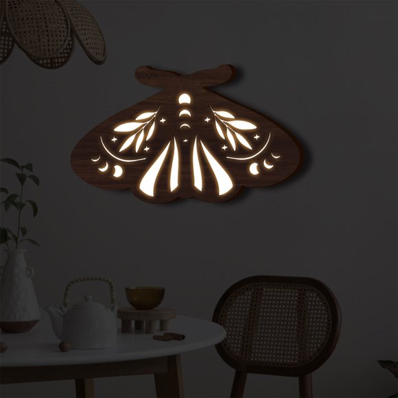 Decoración del hogar, decoración de habitaciones, decoración de paredes, colgante de decoración de pared, luz nocturna LED de madera bohemia, colgante de decoración de pared, lámpara luminosa de mader