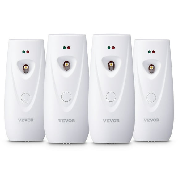 VEVOR Automatic Air Freshener Spray Dispenser, 4-Pack, Wall Mounted or Free Standing, Battery Operated, Multiple Time Settings for Home, Indoor, Bathrooms, Offices, Hotels, Commercial Places, White