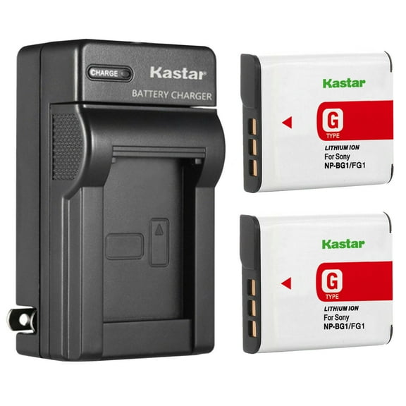 Kastar 2-Pack NP-BG1 Battery and AC Wall Charger Replacement for Sony NP-BG1, NP-FG1, NPBG1, NPFG1, G Type Battery, Sony BC-CSG, BC-CSGD, BC-CSGE Charger, Sony HDR-GW55, HDR-GW77 Digital Camera