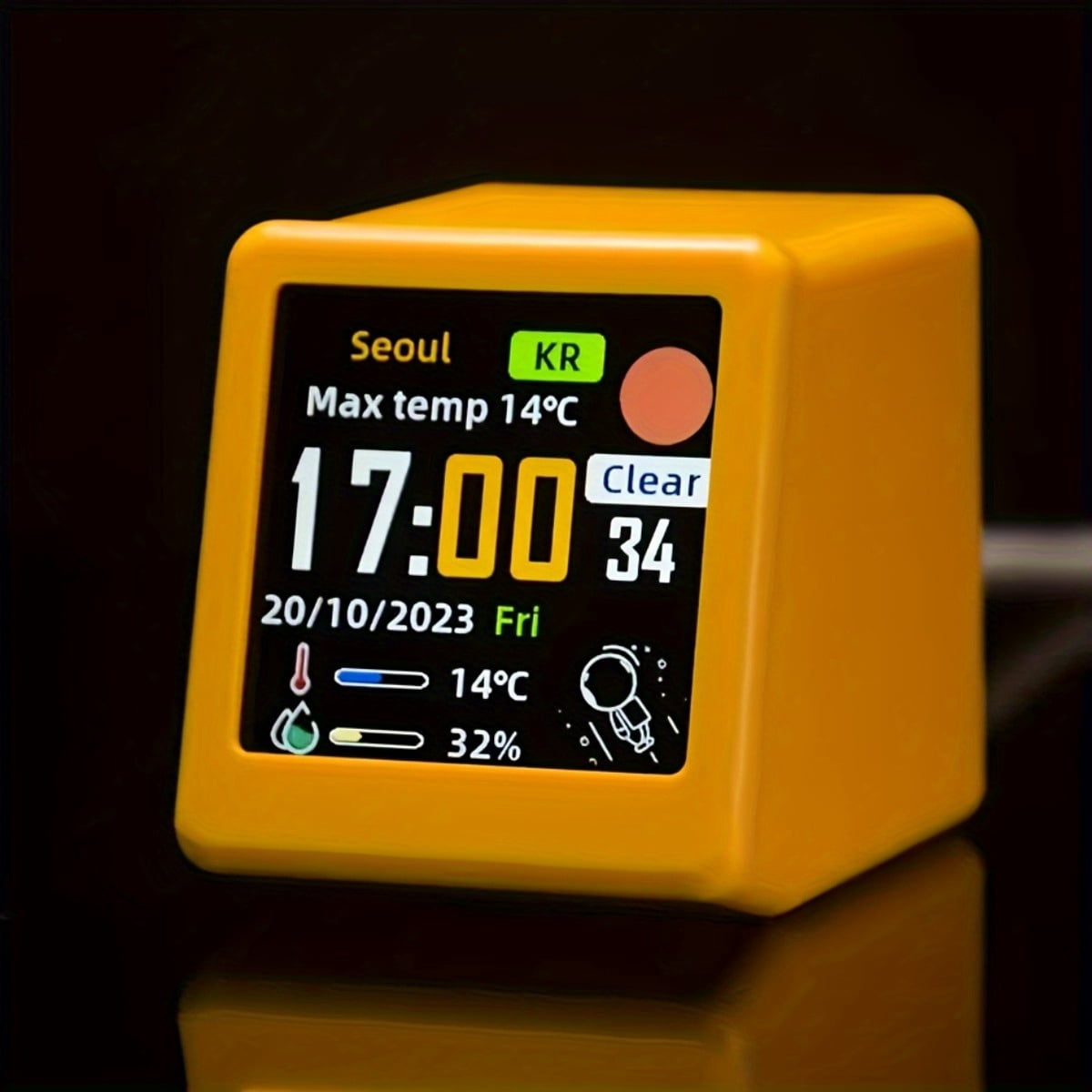 Mini WiFi Smart Weather Station Clock with Color Screen, Animation Display, Temperature Humidity Time Alarm, Desktop Decor for Home Game Room
