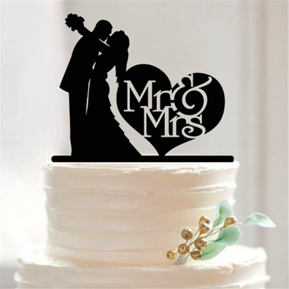 FESTFENDS Acrylic Black Shape Wedding Cake Topper 1Pcs 5.5x2.6in