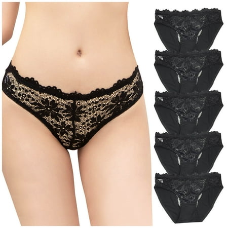 

Qcmgmg Underwear for Women Briefs Lace Hollow Out Breathable Low Waist Women s Briefs Panties One Size