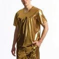 thumbnail image 4 of AHTJRT Men's Metallic Crew Neck Short Sleeves Sparkly Shiny Party T-Shirt Tops Gold 2XL, 4 of 9
