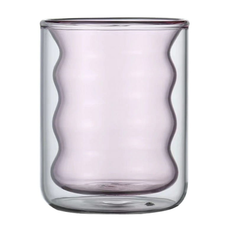 HOTYA 200ml Double Wall Insulated Glass Cup Irregular Wave Heat Resistant  Thermo Coffee Water Mug Clear Drinking Glasses