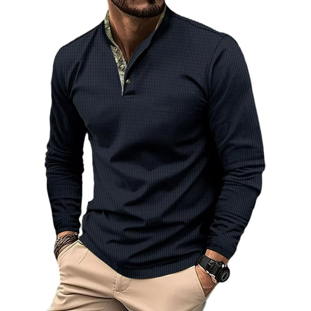 Fashnice Chemise Homme Manches Longues Col Polo Coupe Régulière T-Shirts de Travail Vert Caché 2TG