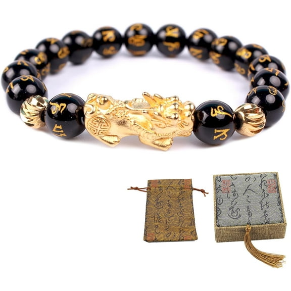 Feng Shui Bracelet Black Obsidian Bracelet Dragon Bracelet Pixiu Bracelet Wealth Luck Bracelet Amulet Bracelet for Men Women Attract Lucky Wealthy Bracelets