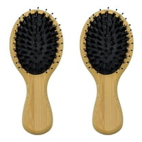 2 pack Mini Boar Bristle Hair Brushes – Travel Size Small Hair Brush for Detangling & Shine – Portable Wet & Dry Hairbrush for Men, Women & Kids