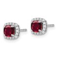 thumbnail image 2 of Primal Gold 10 Karat White Gold Lab Grown Diamond and Lab Created Ruby Halo Post Earrings, 2 of 4