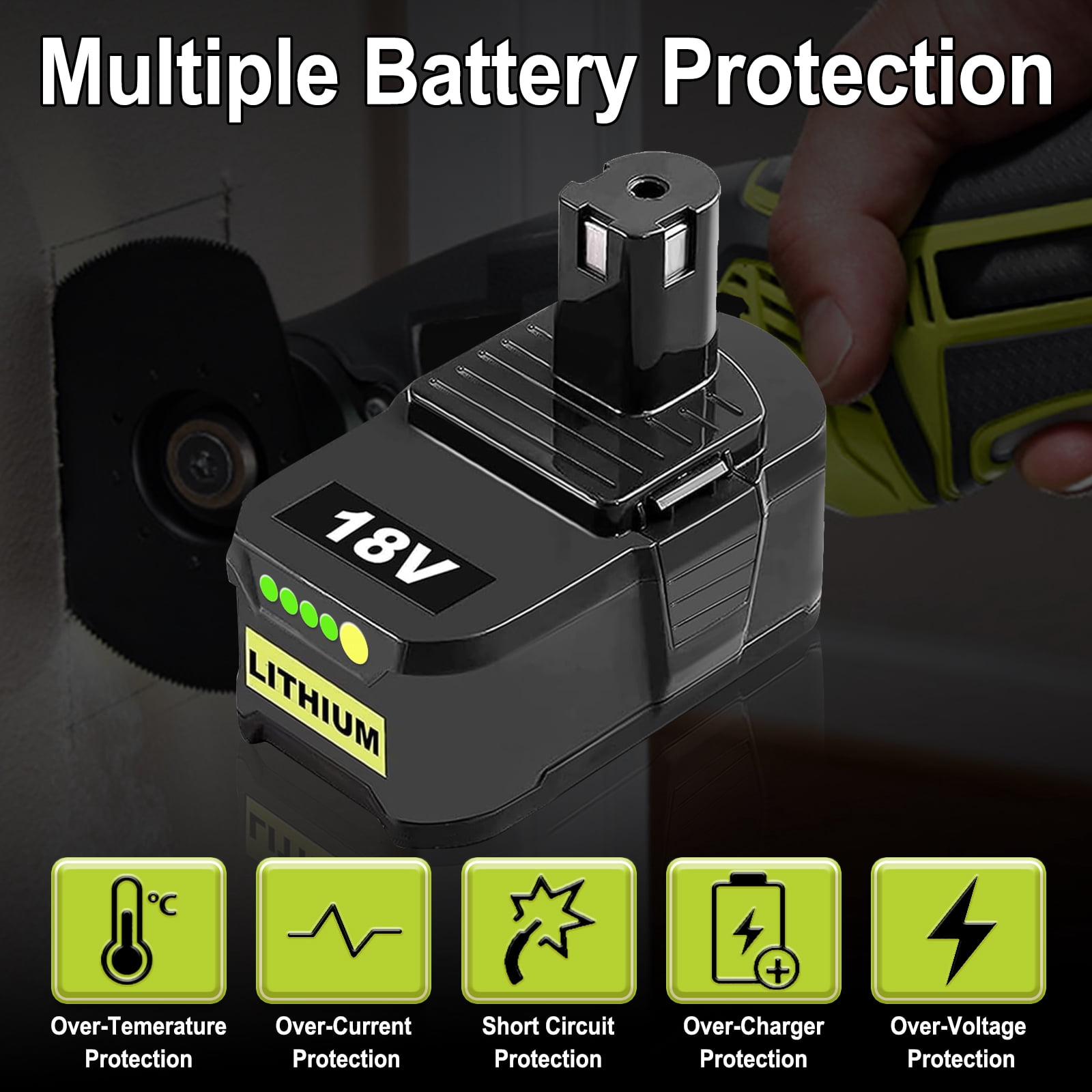 4 Pack 8.0Ah Battery Fits for Ryobi Battery Replacement for Ryobi 18V Battery Compatible with Ryobi Battery 18V P102 P103 P104 P105 P107 P108 P109 P190 P122,Long Runtime & Fast Charging