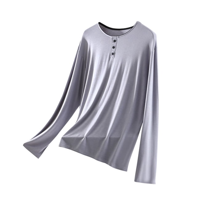 Dsseng Hauts de Sommeil pour Femmes Amples Simples Blouse Unie à Boutons pour Femmes Confortable Décontractée à Manches Longues Col Ras du Cou Haut de Pyjama pour Femmes
