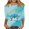 thumbnail image 2 of Craaazy Women's Loose Casual Round-Neck 3/4 Sleeve Hanukkah Print Tops Gifts, 2 of 5