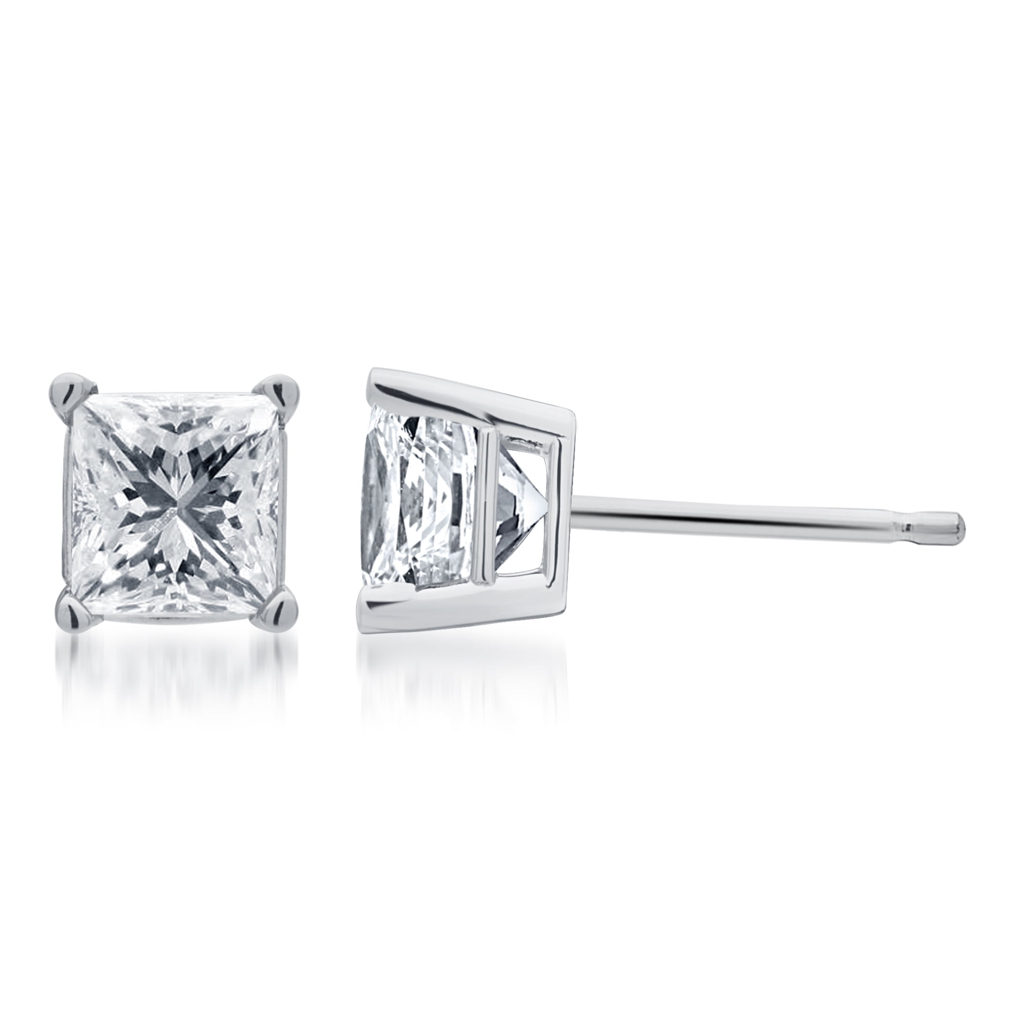 1.5 Carat T.W. Princess White Diamond 14kt White Gold Stud Earrings, IGL certified