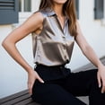 thumbnail image 5 of Sillenn Womens Sleeveless Shirts Button Down Collared Shirt Silky Satin Blouse Business Work Summer Tank Top Peasant Tunic Tops Classical Blouse Dressy Casual V Neck Basic Tank Tops Grey Xl, 5 of 8