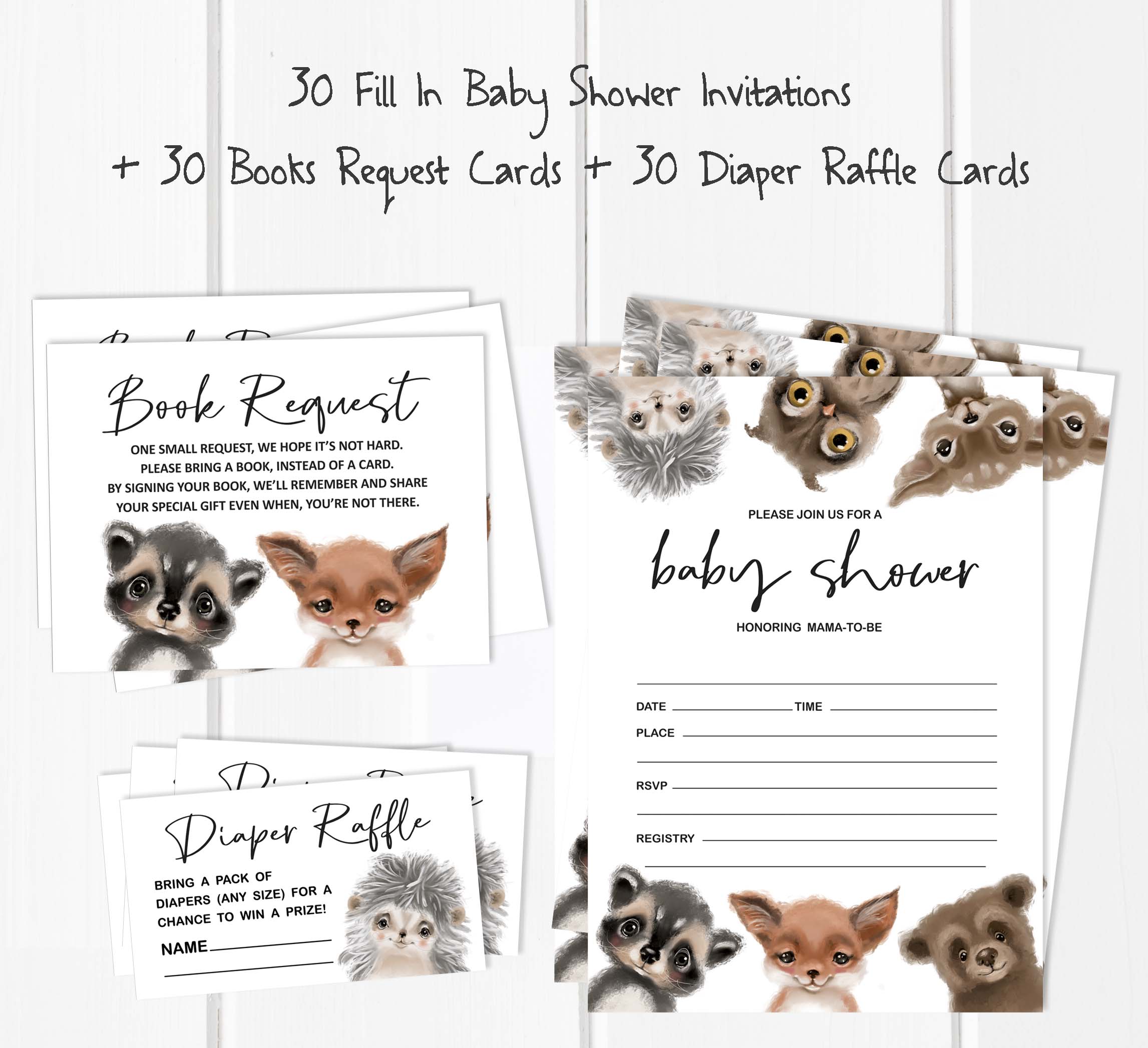Inkdotpot Set Of 30Safari Baby Shower Invitations-Diaper Raffle Tickets And Baby Shower Book Request Cards Jungle Animals Invites Its A Boy Its A Girl