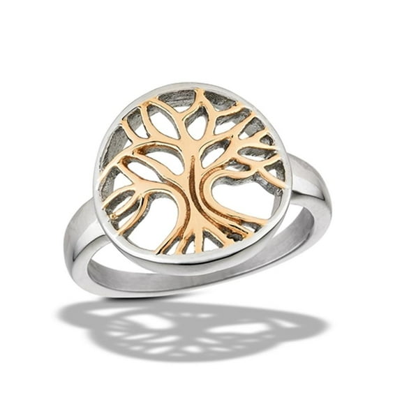 Filigree Tree of Life Gold-Tone Promise Ring Stainless Steel Band Gray Jewelry Female Male Size 6