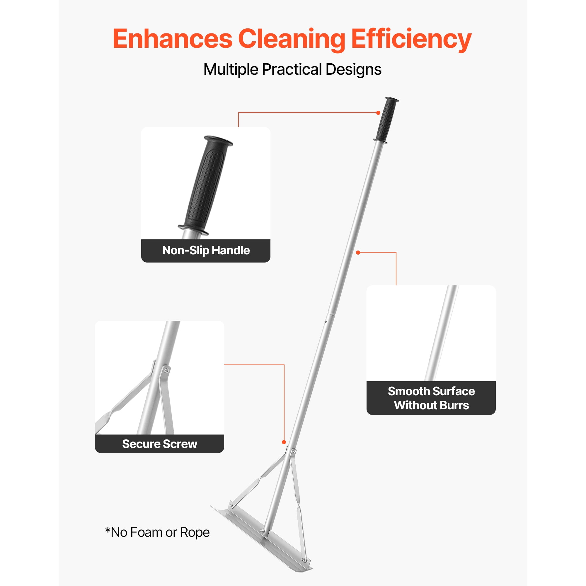 KFFKFF 60-Inch Handle Landscape Rake, 20-Inch Wide Aluminum Head, Durable Leveling Tool for Landscaping, Asphalt, Concrete, and Sand Flattening Applications