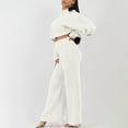 thumbnail image 5 of Brondbend Winter Pajamas Women Set Lounge Sets for Women Crewneck Long Sleeve Solid Color Sleepwear Outfits with Wide Leg Long Pants ,Loose Thick Warm Daily Home Wear,White, 5 of 6