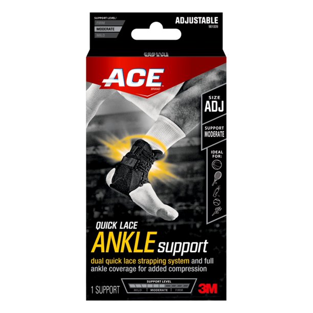 ACE Brand Adjustable QuickLace Ankle Support, Black