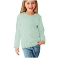 thumbnail image 3 of BRGZLK Boys Girls Long Sleeve T-Shirts Kids Cute Solid Color Shirts Loose Casual Round Neck Pullover Tops Mint Green 7-8 Years, 3 of 6