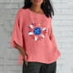 thumbnail image 2 of Nueva camiseta de lino con cuello redondo y mangas tres cuartos con estampado del Día de la Independencia para mujer Pompotops FGAJ3110, 2 of 6