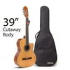 Hola! Music Cutaway Classical Guitar with Savarez Nylon Strings , Full Size 39 Inch Model HG-39C, Natural Gloss Finish - FREE Padded Gig Bag Included