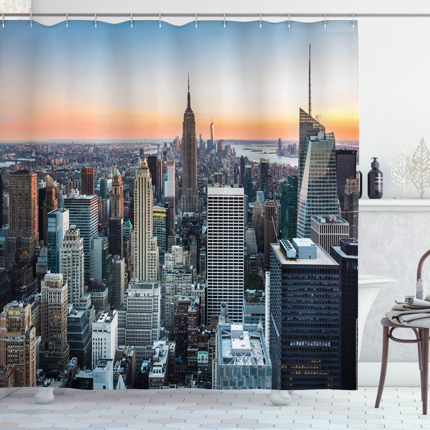 Sonernt New York Shower Curtain, NYC Manhattan Skyline Cityscape