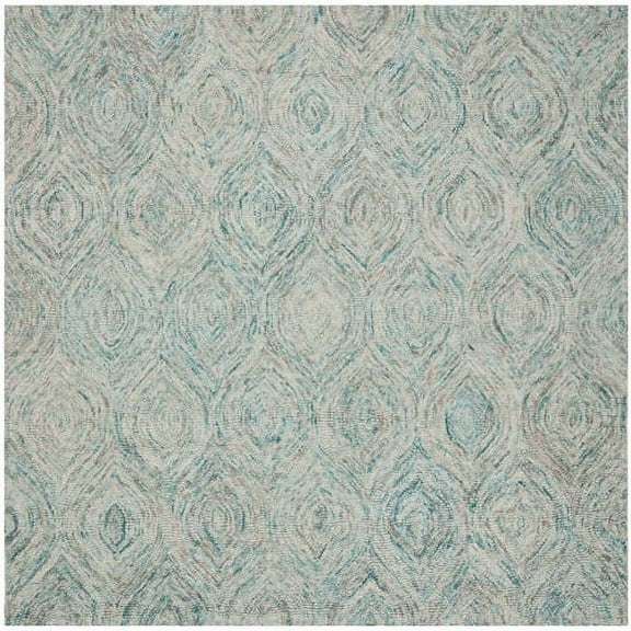SAFAVIEH Ikat Kim Geometric Braided Wool Area Rug, Ivory/Sea Blue, 4' x 4' Square
