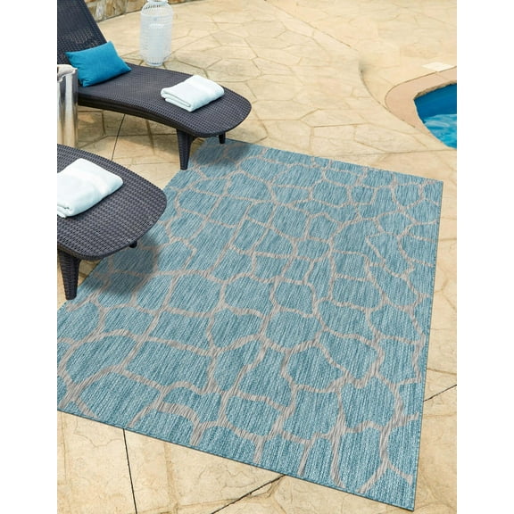 Unique Loom Outdoor Safari Collection Area Rug - Giraffe (6' 1" x 9' Rectangle Light Aqua/Gray)