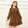thumbnail image 5 of EnJoCho Girls Long Sleeve Dress Polka-Dot A Line Midi Dress Puff Sleeve Bow Front Ruffle Hem Casual Fall Winter Party School Dress for Kids Teen Girls, 5 of 6