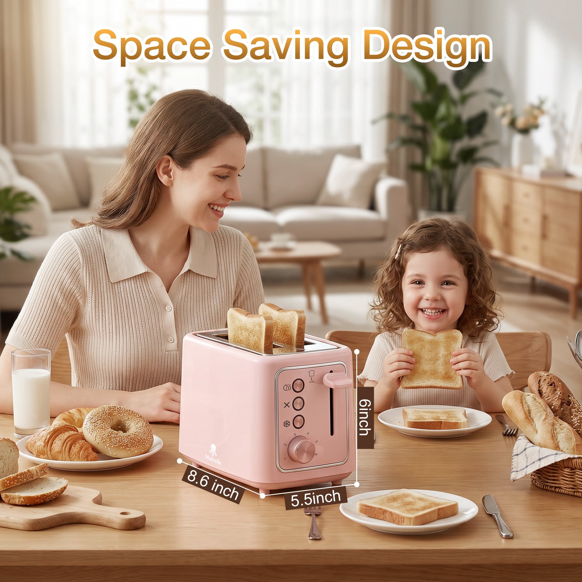 Maircle 2 Slice Toaster, Bread Toaster With Extra Wide Slots,6 Browning Settings, Defrost/Cancel/Bagel Button For Bagels, Waffles, Bread