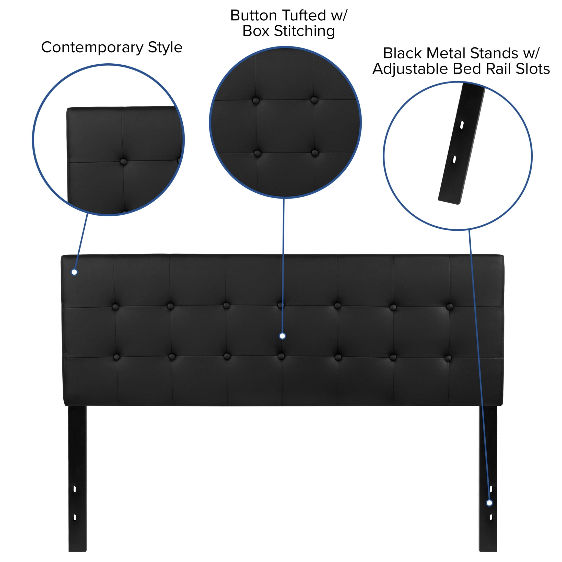 Emma + Oliver Button Tufted Upholstered Queen Size Headboard in Black Vinyl