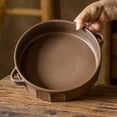 thumbnail image 4 of Double Ear Cut Surface Round Plate Vintage Rough Pottery Baking Dish Dry Pot Plate Restaurant Household Soup Plate Dumpling Plate, 4 of 5