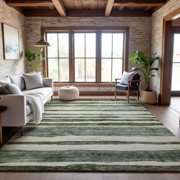 Addison Rugs Mayfield Premium Machine Washable Transitional Stripes Sage Rectangle Rug, 9' x 12'
