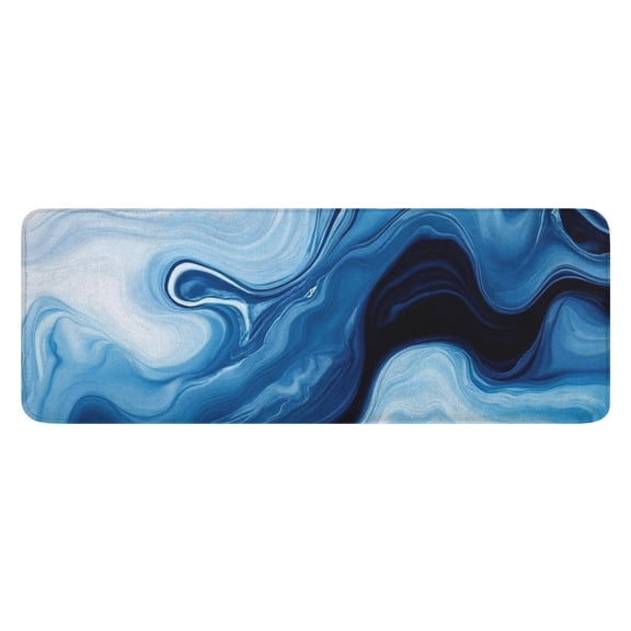 Light Blue Marble Flow Pattern Kitchen Rug Mat,Kitchen Runner Rugs Non Skid Washable,Decorative Kitchen Floor Mats for Kitchen,Sink,Laundry,17"x47.2"