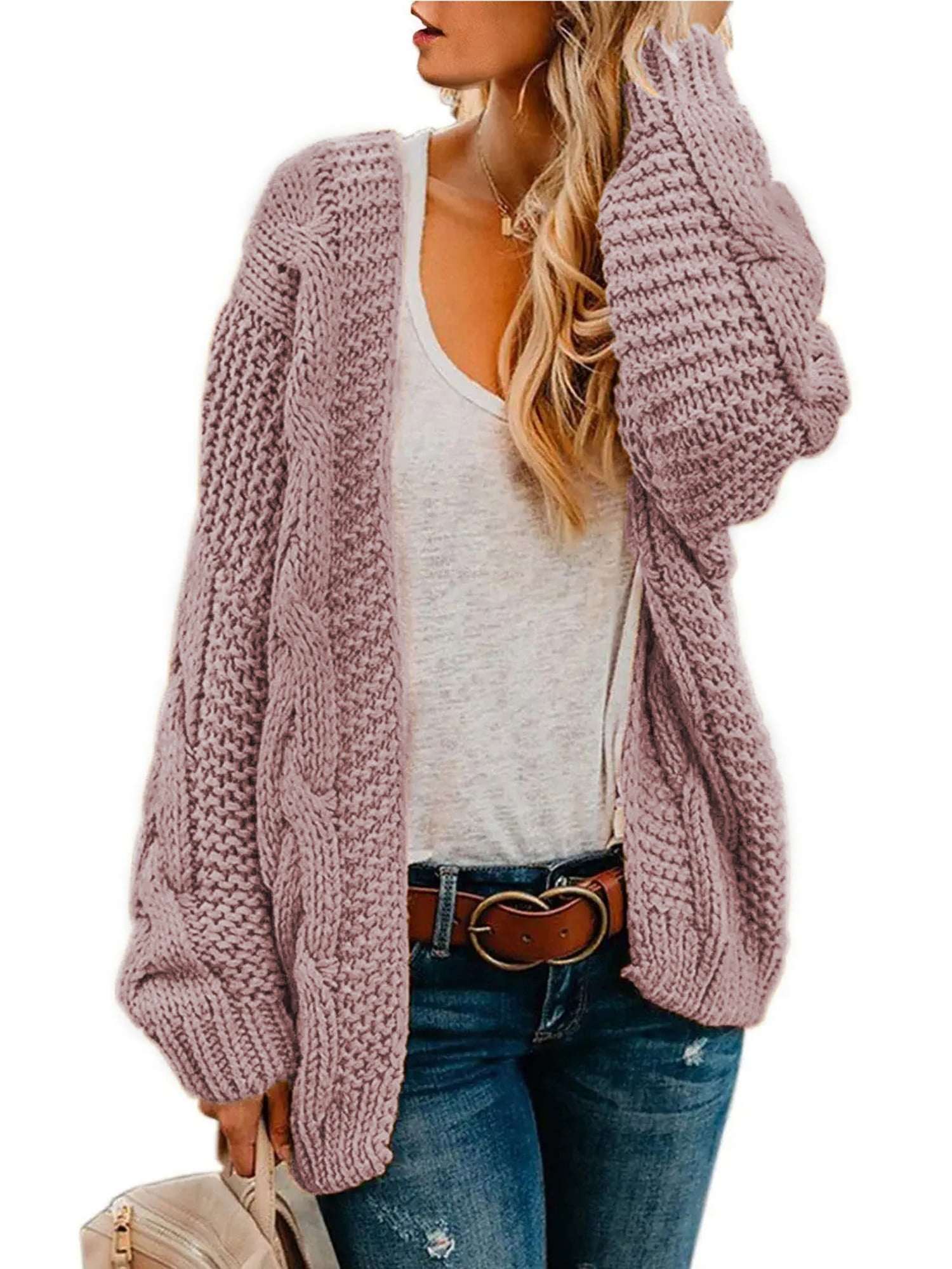 MOSHU Cable Knit Cardigans for Women Loose Chunky Womens Cardigan Open ...