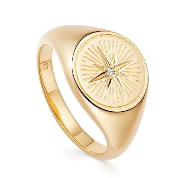 Casual Sun Shine Signet Ring 1.5 CT Round Celestial Ring Yellow Gold Plated Starburst Ring