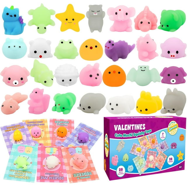 Tarjetas de regalo de San Valentín y juguete con forma de animal para niños (paquete de 28)