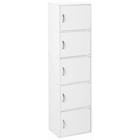 Pemberly Row 5 Shelf 5 Door Multi-Purpose Wood Bookcase in White Finish