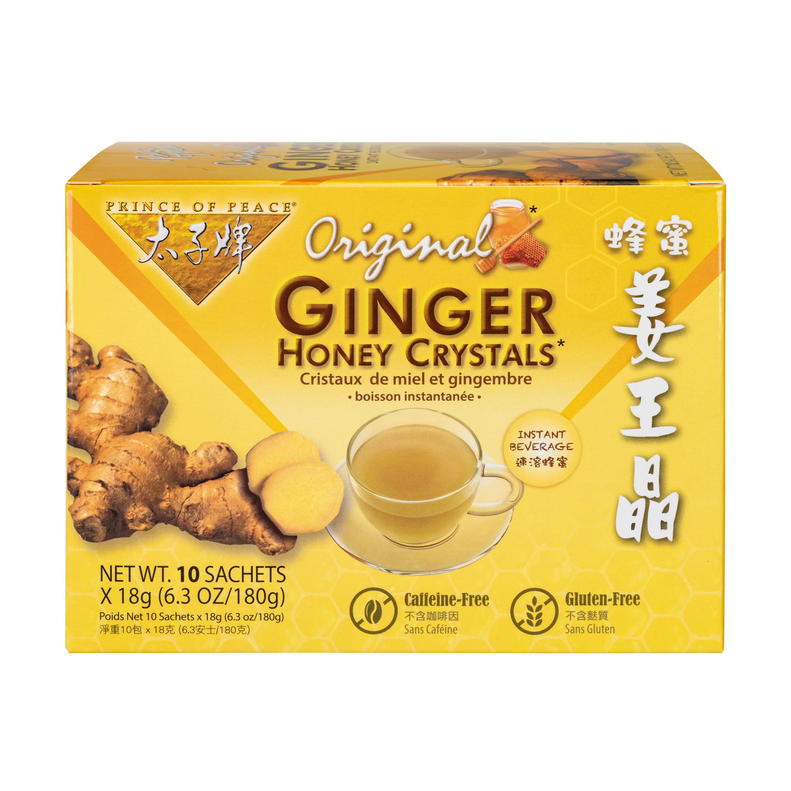 Prince of Peace Ginger Tea Honey Crystals, Instant Tea Beverage, Gluten Free, Caffeine Free, 6.3 oz, 10 Count