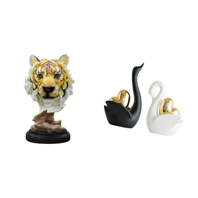 Escultura de mesa,Escultura de cabeza de tigre Estatua moderna de sobremesa,Figura de cabeza de animal para decoración de escritorio de resina.,estatua de cisne,Estatuas y figuritas de cisne