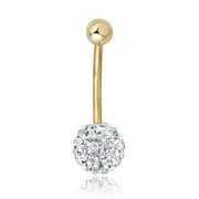AVORA 10K Yellow Gold  Crystal Ball Belly Button Ring Body Jewelry (14 Gauge)