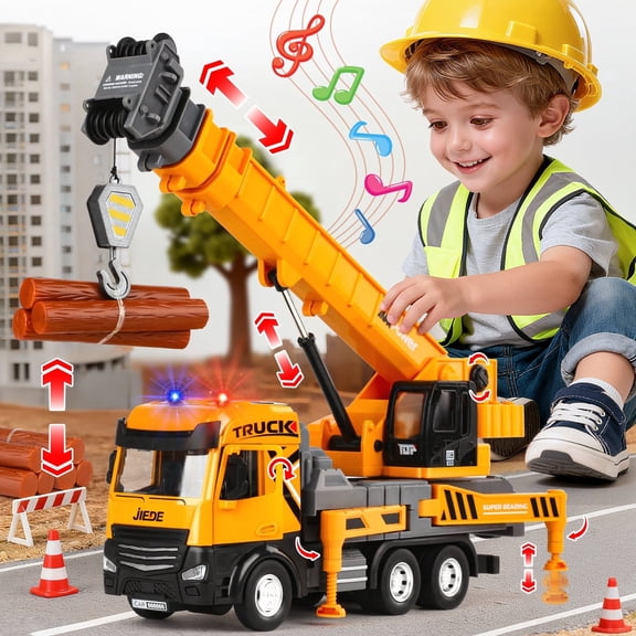UQN Kids Construction Toys for Boys 3-6, Crane Truck Toy for Toddlers, 29In Crane Arm Alloy Engineering Vehicles with Light & Sound, Crane Model Toy Birthday Gift for 4-7 Years Old Boys Kids.