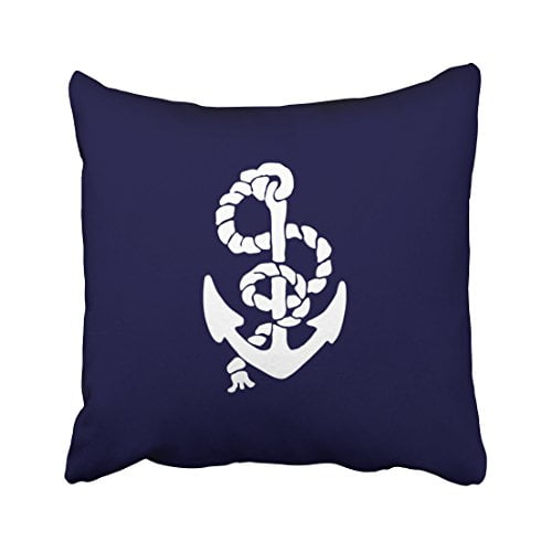 WinHome Square Throw Pillow Covers Navy Blue Nautical Anchor Outdoor