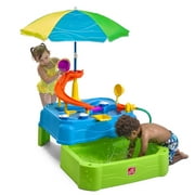 Step2 Waterpark Wonders Two-Tier Blue Plastic Outdoor Toy and Water Table for Toddler with Umbrella